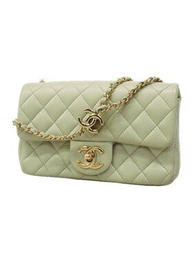Chanel Shoulder Bag Mini Quilted Lambskin Green Champagne Gold